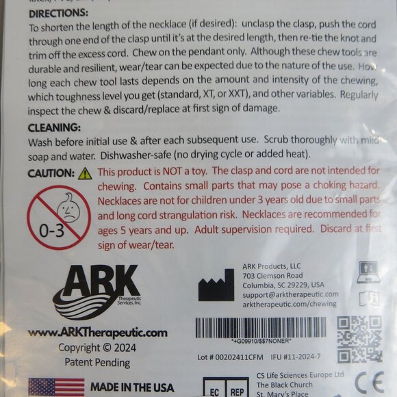 ARK Bite Saber® Sensory Chewelry Necklace, Pink for Moderate Chewing NEW - Picture 6 of 6